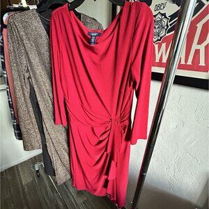 2/$25 Formal Wrap Dress Red Aline Long Sleeve Medium